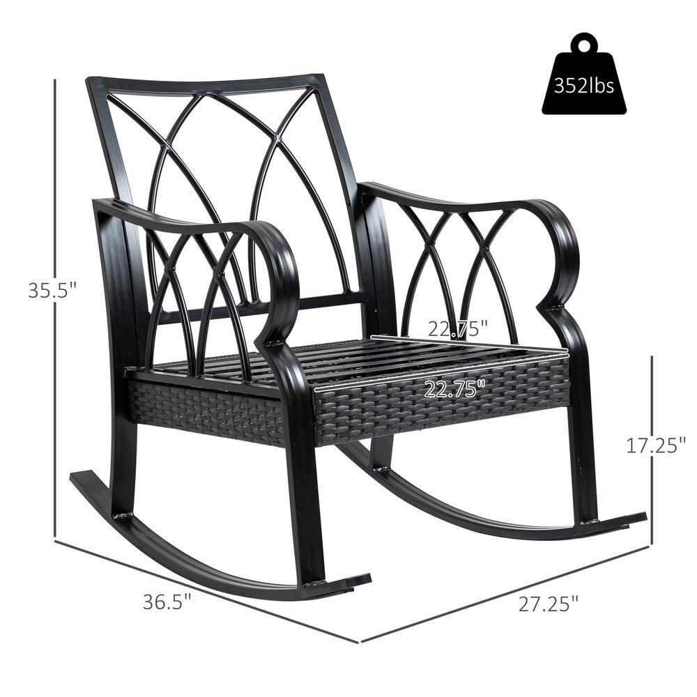 Mercer41 Outsunny Outdoor Wicker Rocking Chair with Padded Cushions, Aluminum Furniture Rattan Porch Rocker