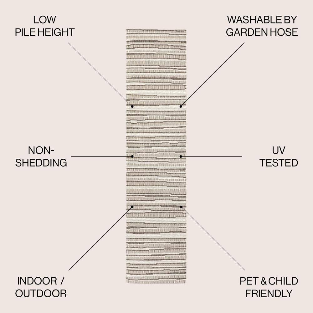 2' x 8' Castara Wavy Stripe Modern Indoor/Outdoor Runner Rug, Cream/Dark Gray - JONATHAN Y