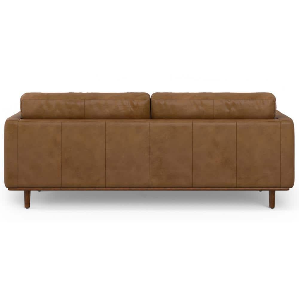 Simpli Home Morrison Genuine Leather Sofa, Mid-Century Modern Couch for Living Room, Handcrafted with Removable Cushions