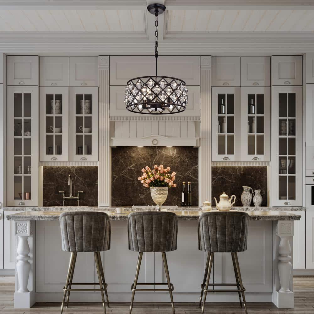 Azha 4-Light Oil Rubbed Bronze Crystal Drum Chandelier
