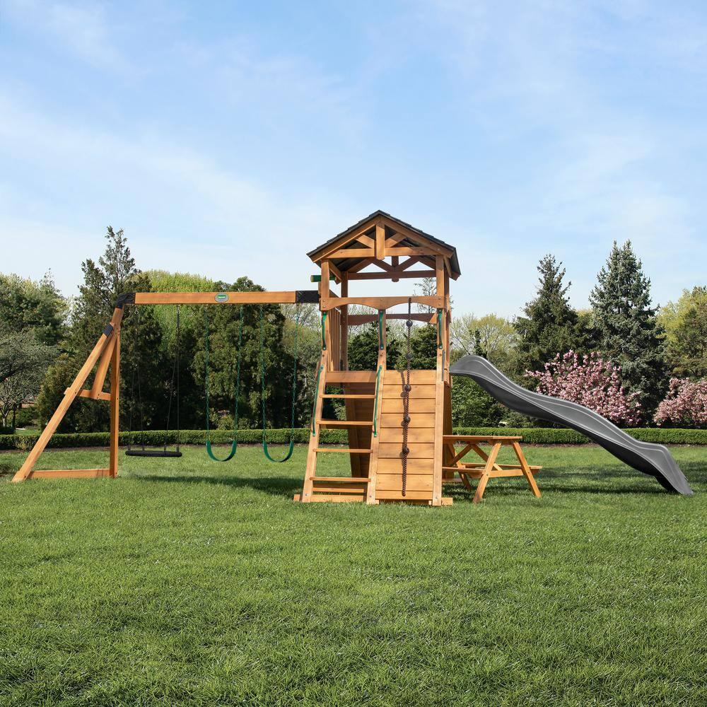Backyard Discovery Endeavor II Swing Set With Gray Wave Slide