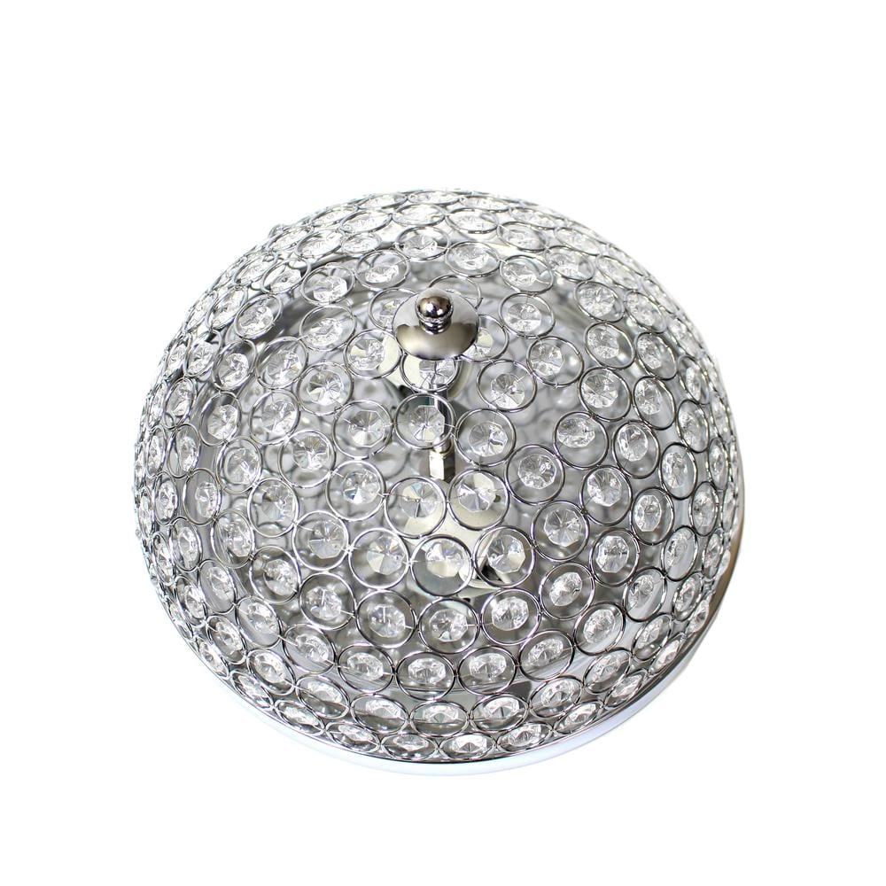Elegant Designs Elipse Crystal 13" Modern Metal 2 Light Bowl Shaped Ceiling Flush Mount Fixture, Chrome