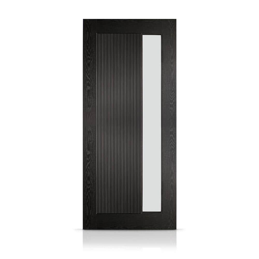 Calhome Modern Exterior Fiberglass Front Entry Door Slab with Designer Decorative Glass Door Slab Only