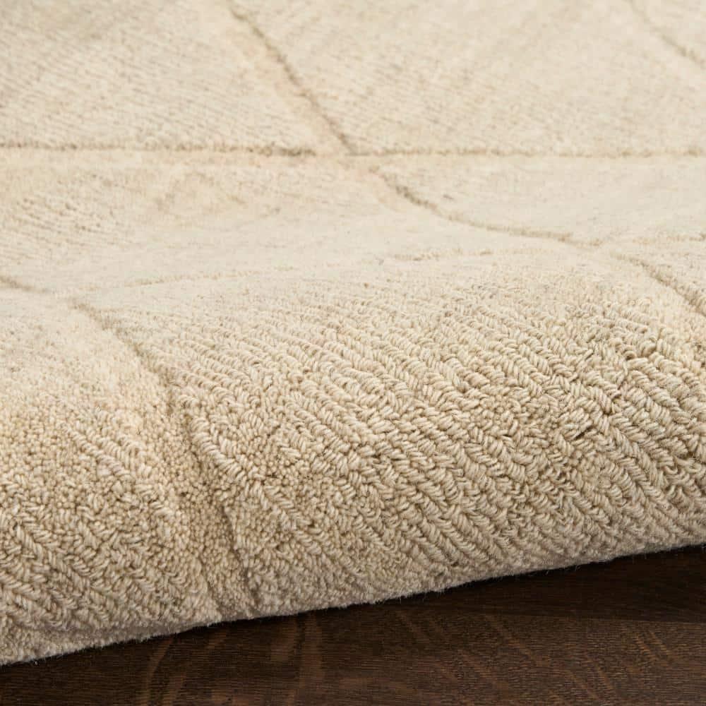 Nourison 5'3"x7'3" Wool Haven Modern Handwoven Area Rug Beige: Geometric Diamond Pattern, Medium Pile, Hand-Carved