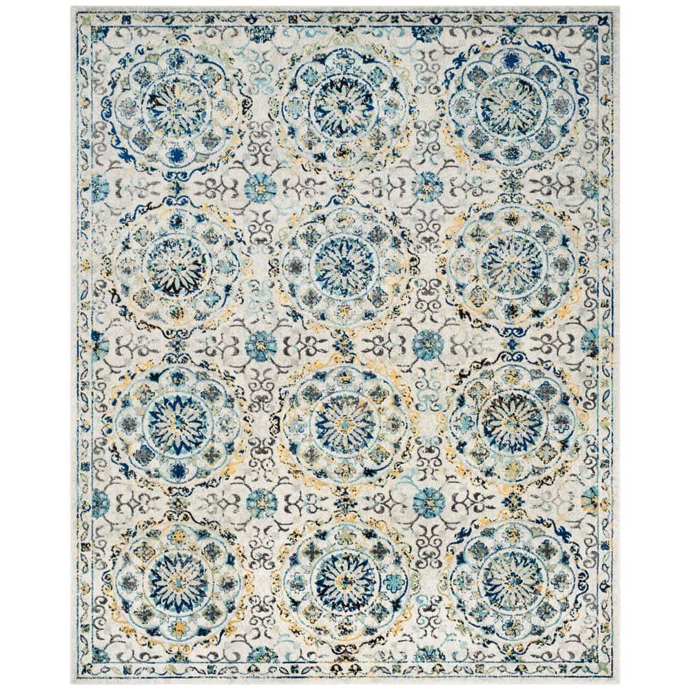 SAFAVIEH Evoke Rado Bordered Area Rug, Ivory/Blue, 9' x 12'