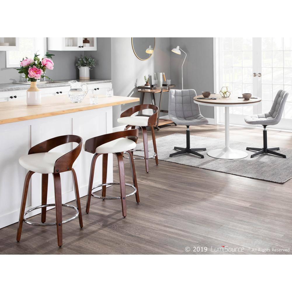 Set of 2 Grotto Upholstered Counter Height Barstools White/Cherry - Lumisource: Swivel, Chrome Footrest, Wood Legs