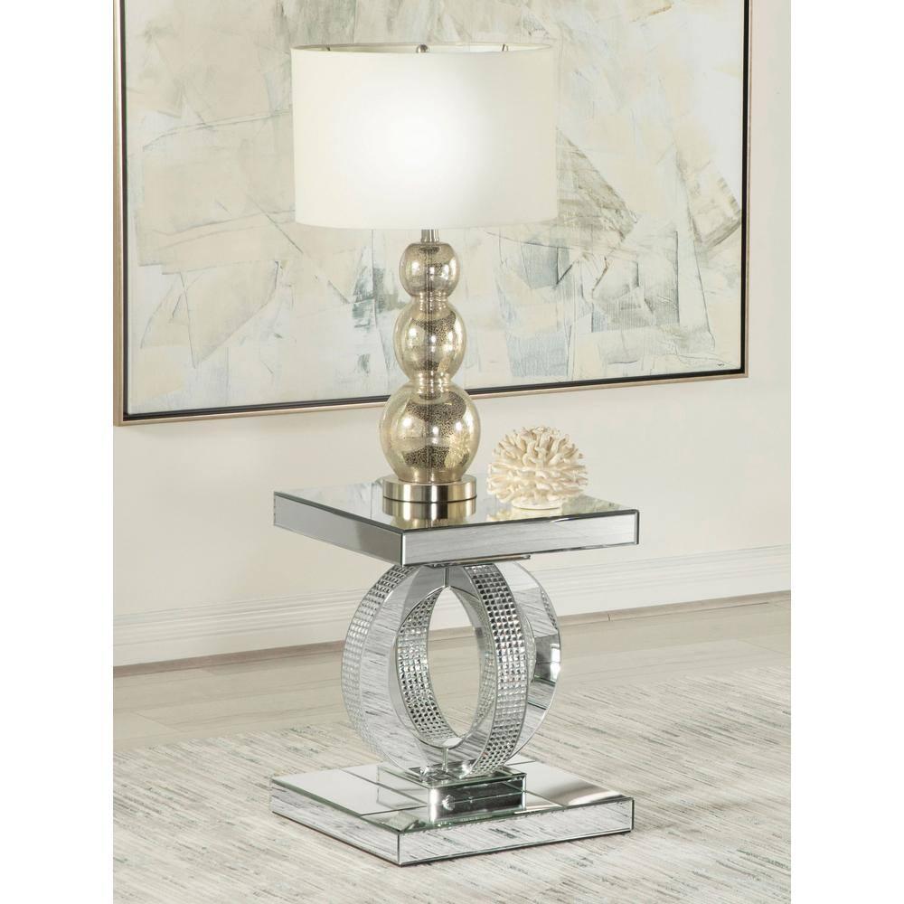 Breena Mirrored End Table with Acrylic Crystals Silver - Coaster