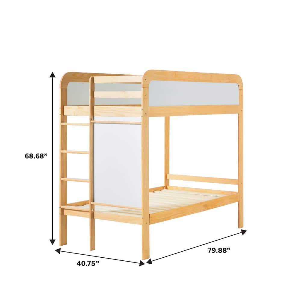 Walker Edison Contemporary Twin over Twin Wooden Bunk Bed with Ladder, Natural Pine
