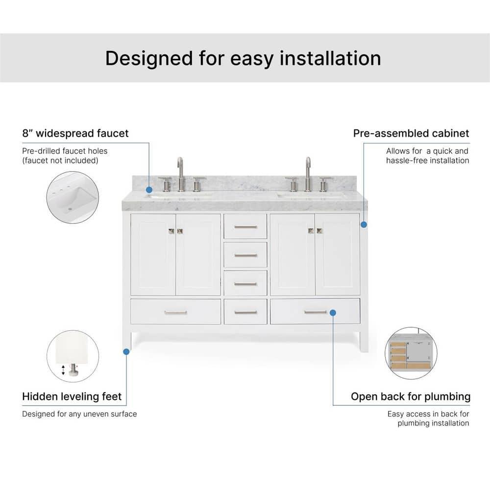 Cambridge Double Bathroom Vanity with Carrara Marble Top