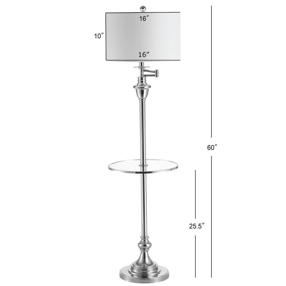 JONATHAN Y JYL3055B Cora 60" Metal/Glass LED Side Table and Floor Lamp, Contemporary, Transitional for living room, dinning room, bedroom, office Bulb Included, Chrome