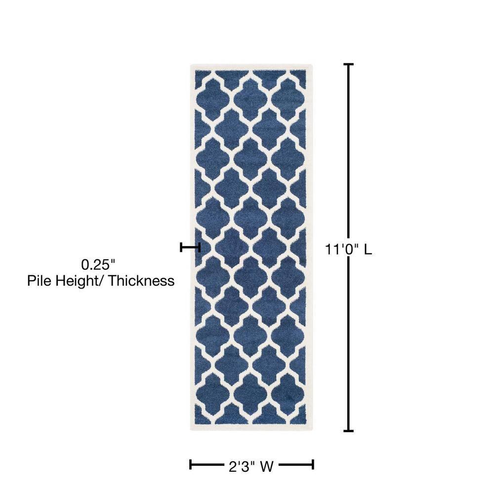 Amherst AMT420 Power Loomed Indoor Runner Rug - Navy/Beige - 2'3"x11' - Safavieh