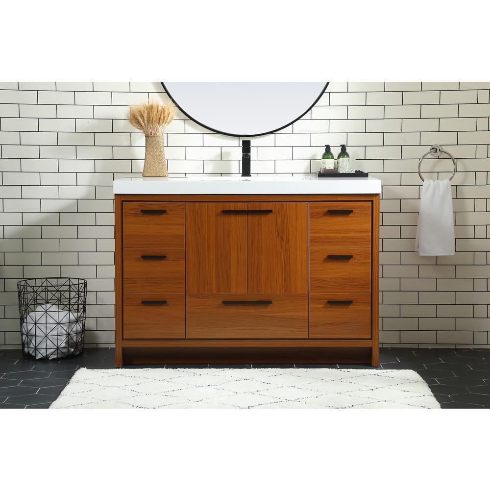 Elegant Decor Wyatt 48" Aluminum Alloy and MDF Single Bathroom Vanity in Teak