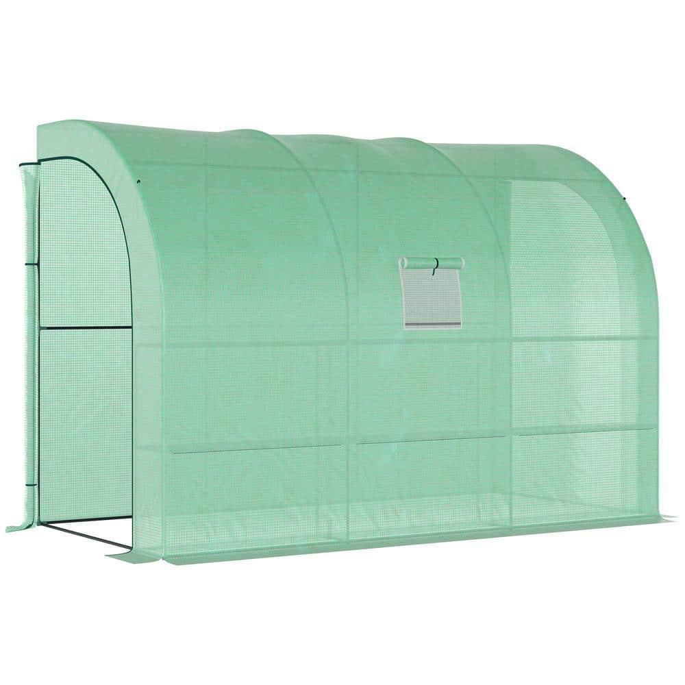Outsunny 118" x 59" x 83.75" Outdoor Walk-In Greenhouse, Plant Nursery with Roll-up Window, PE Cover, and 3-Tier Wire Shelves, Green