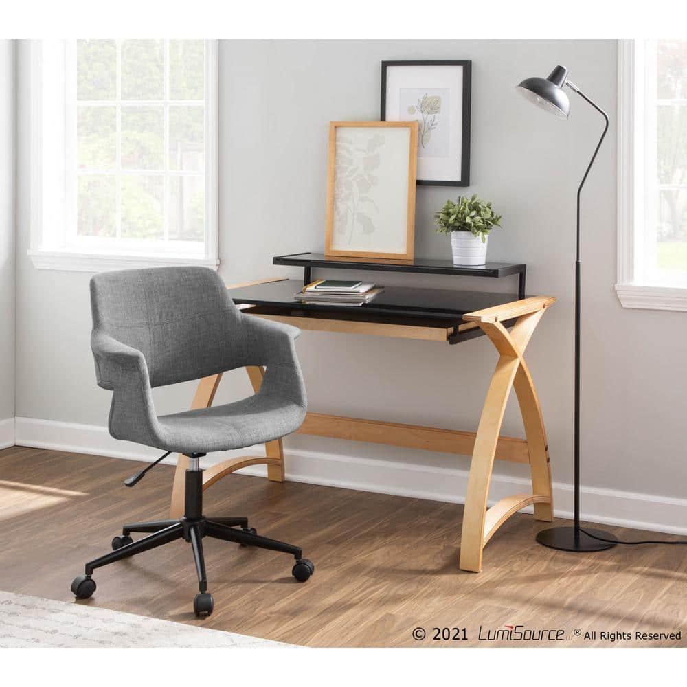 Brayden Studio® Bentley Mid-Century Modern Office Desk In Natural Wood And Black Glass By Lumisource
