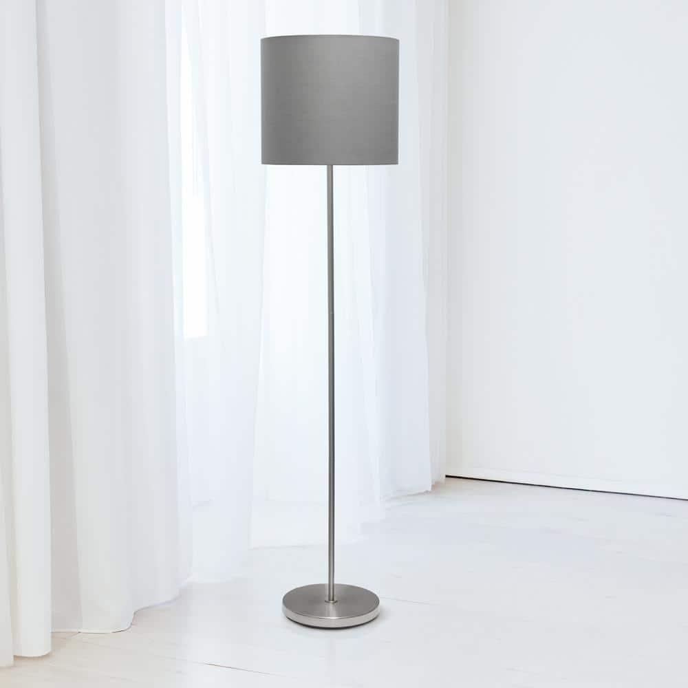 Simple Designs Drum Shade Floor Lamp Gray : Brushed Nickel Finish, Cotton Shade, ETL Listed, Modern Decor