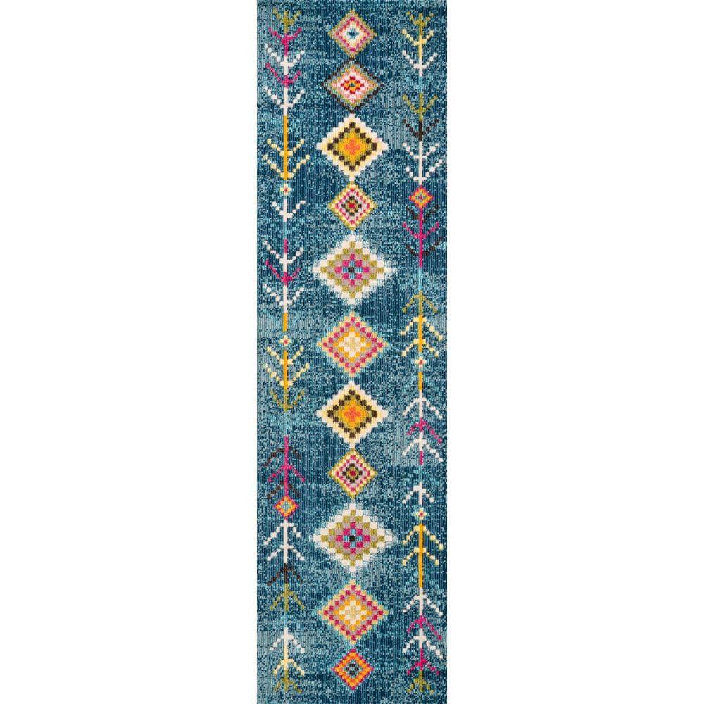 JONATHAN Y Love Geometric Dark Blue/Multi 2 ft. x 8 ft. Runner Rug