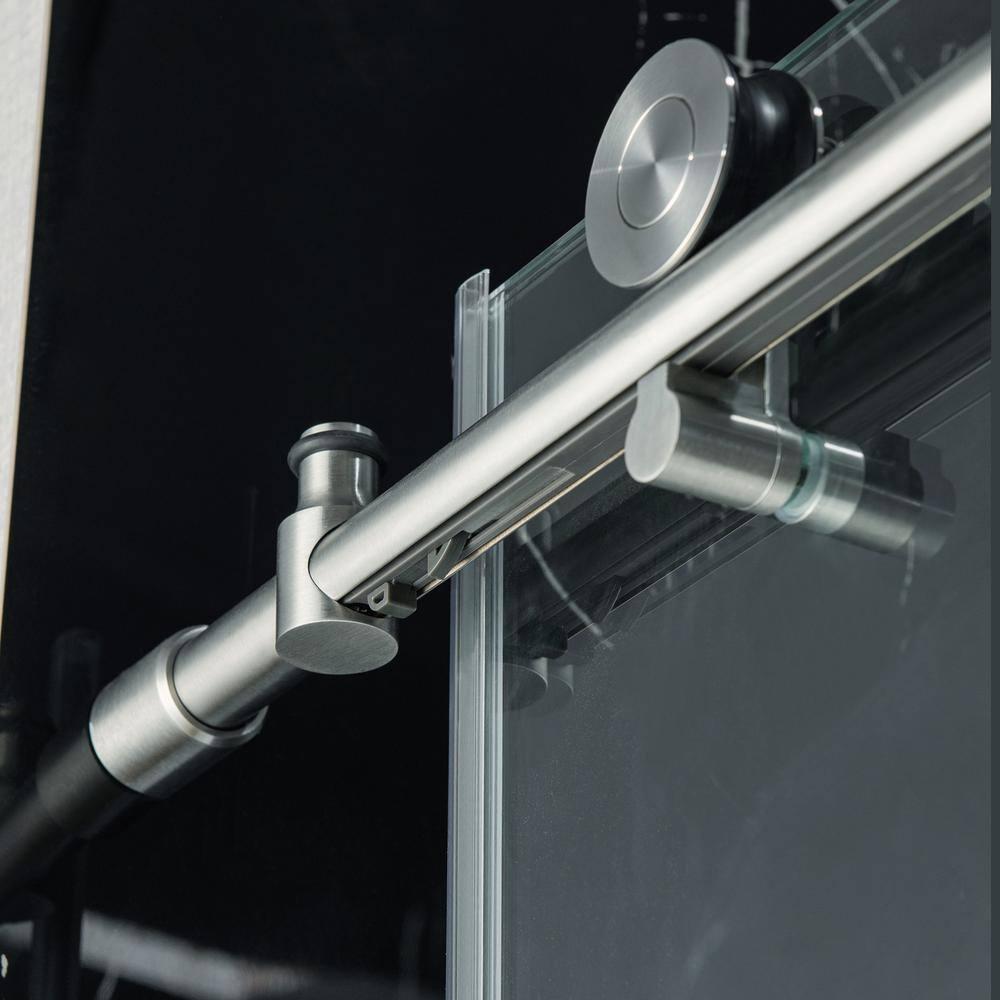 WoodBridge Frameless Single Sliding Shower Doors, 56-60" W X 62" H With 5/16" Clear Tempered Glass And Explosion-Proof Film MSDF6062-B