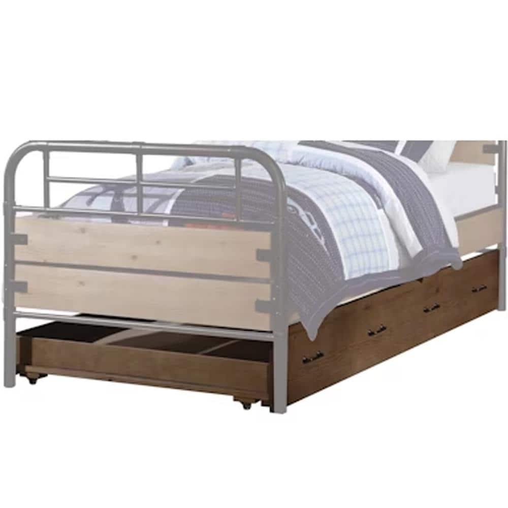 Antique Oak Twin Trundle Bed with Drawer and Wood Frame