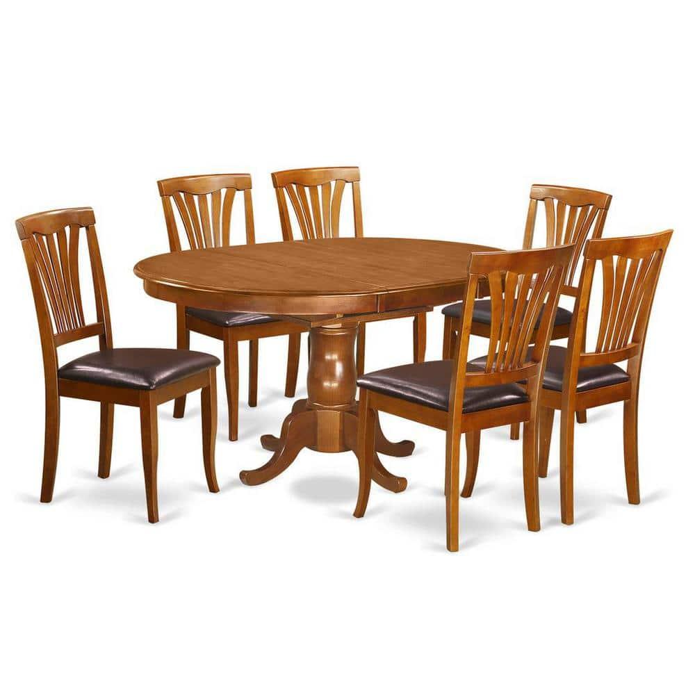 7 Pc set Portland Kitchen Table with Leaf and 6 Leather Chairs in Saddle Brown
