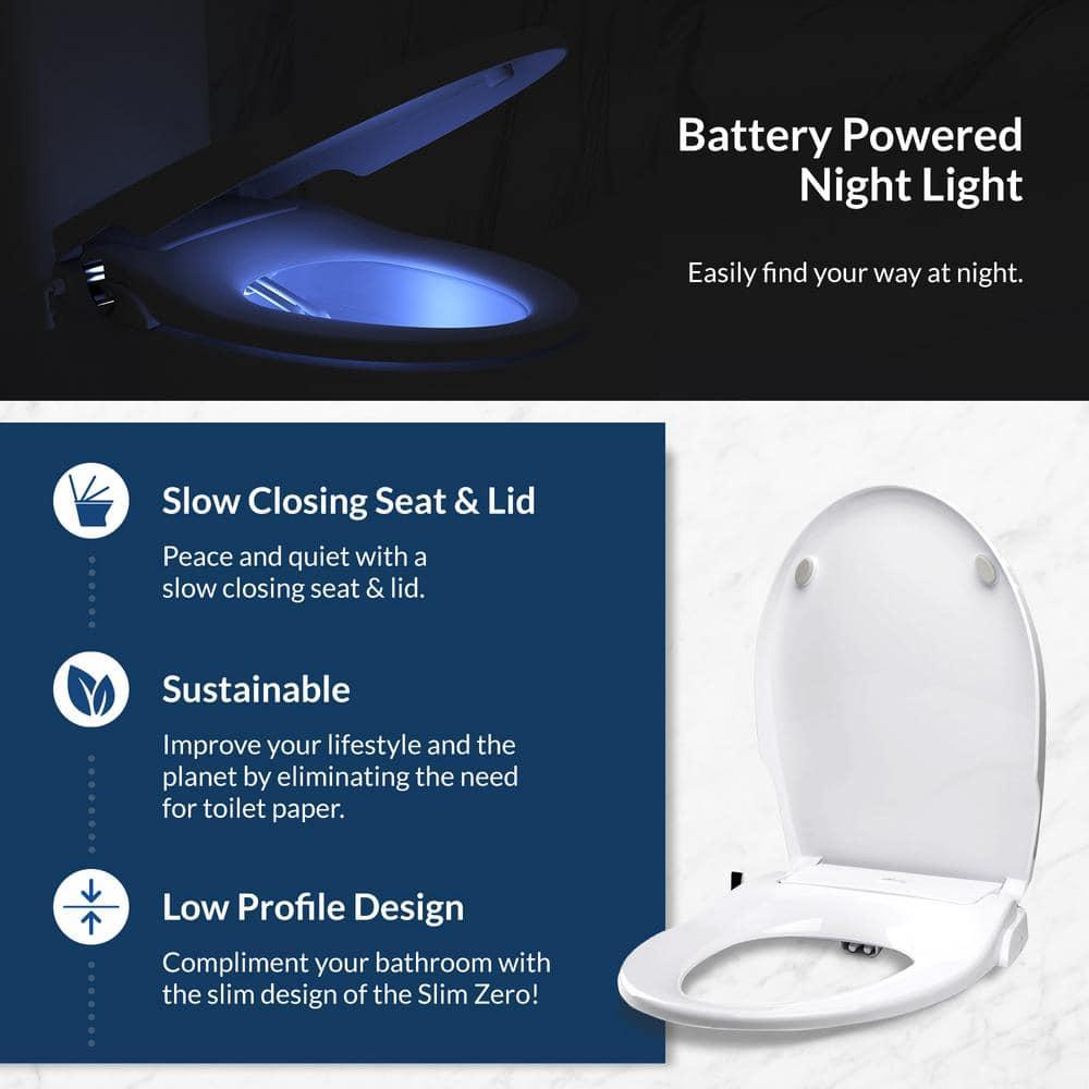 Bio Bidet by BEMIS Slim Zero Round Bidet Toilet Seat, Non-Electric, Dual Nozzles, Slow Close Lid and Night Light SLIMZEROR 000