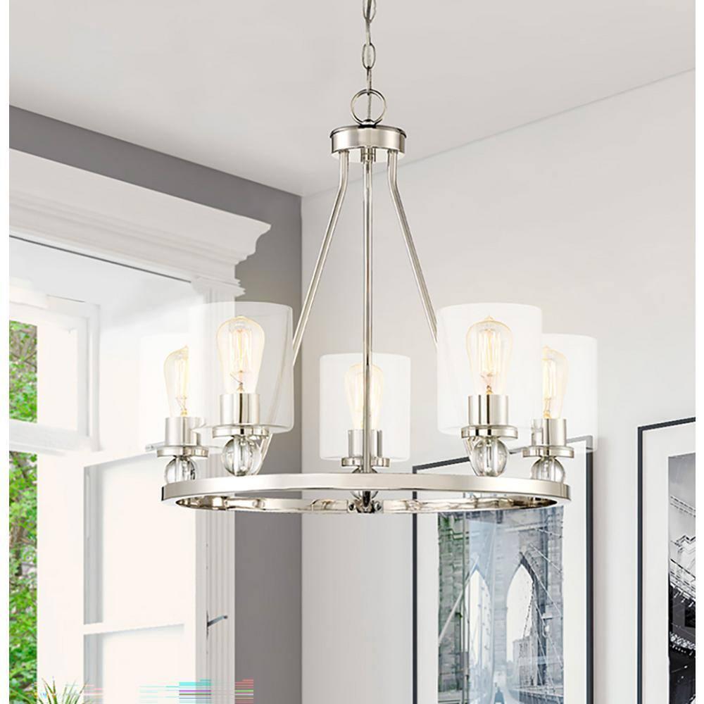 Chandelier 5 Light Polished Nickel Glass In Contemporary Style 22 Inches Tall By 25.5 Inches Wide     -Traditional Installation Minka Lavery 3075-613