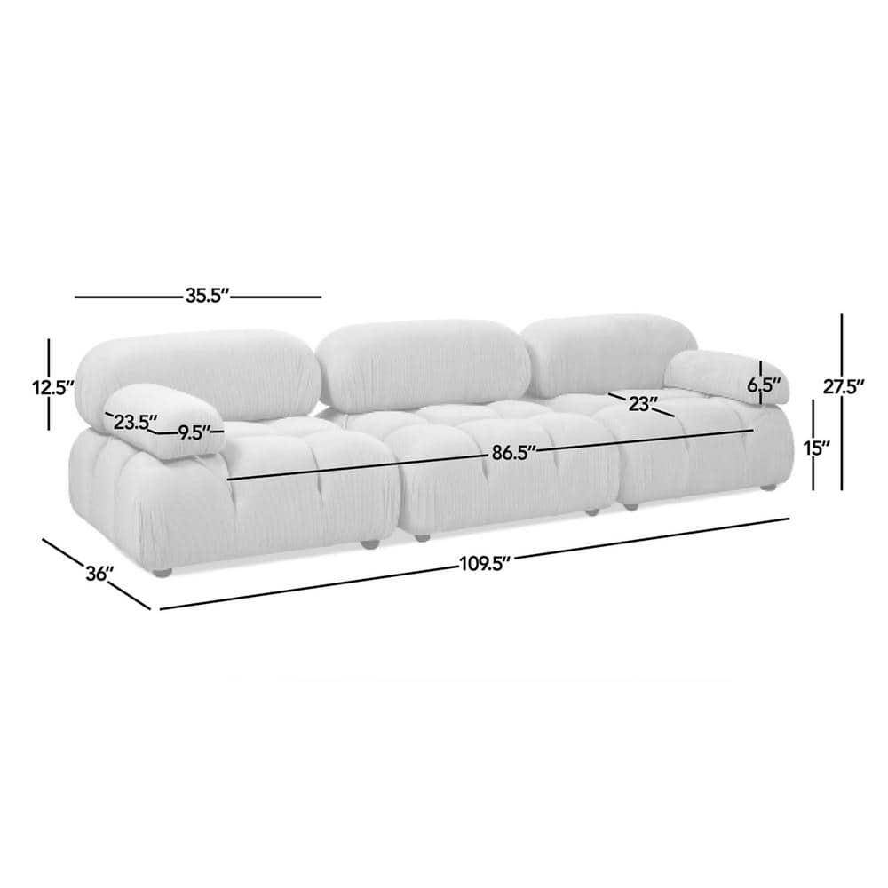 Marcel 109.5" Bubble Modular Modern 3-Piece Sofa, Ivory White Boucle