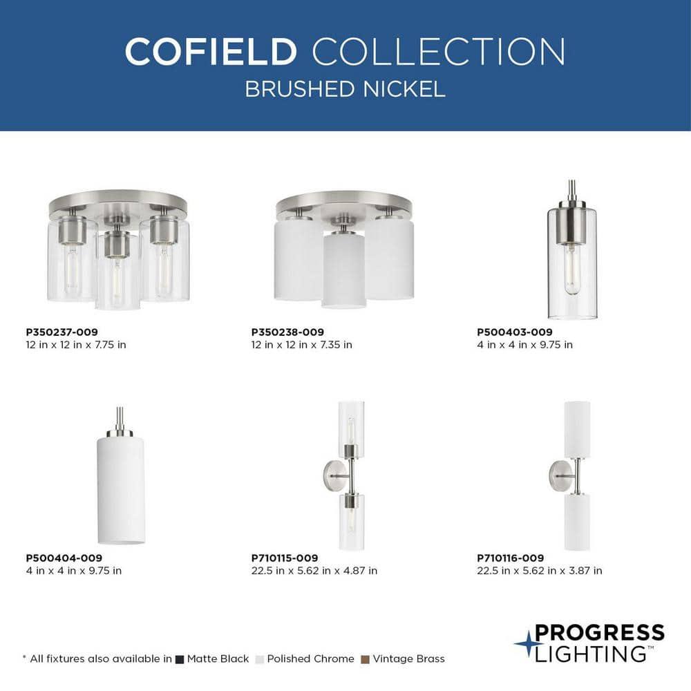 Progress Lighting Cofield 2-Light Wall Bracket, Brushed Nickel, Cylindrical Glass Shade