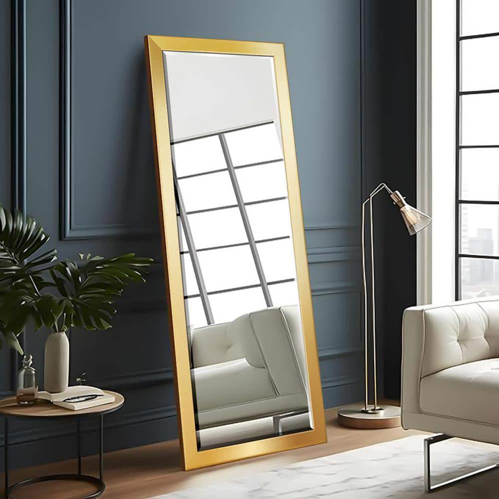 25 in. W x 61 in. H Framed Rectangle Beveled Edge Wood Full Length Mirror in Solid Gold