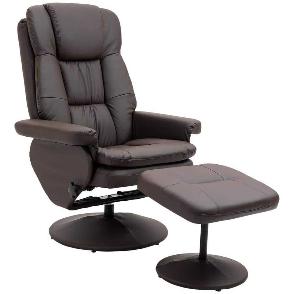 Hokku Designs Recliner And Ottoman With Wrapped Base, Swivel PU Leather Reclining Chair With Footrest For Living Room, Bedroom And Home Office