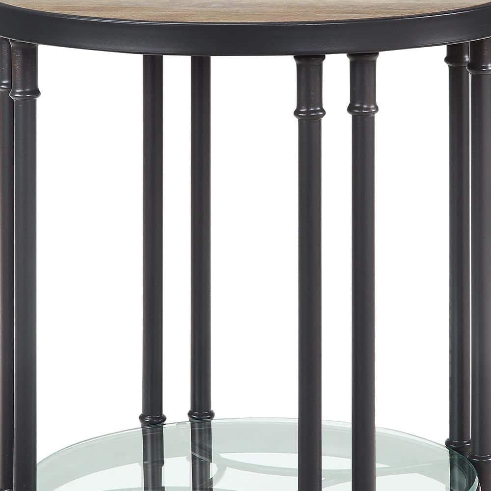 Acme Furniture Brantley 22" 1 Tier Shelf Accent Table Oak and Sandy Black: Round Beveled Edge, No Assembly Required