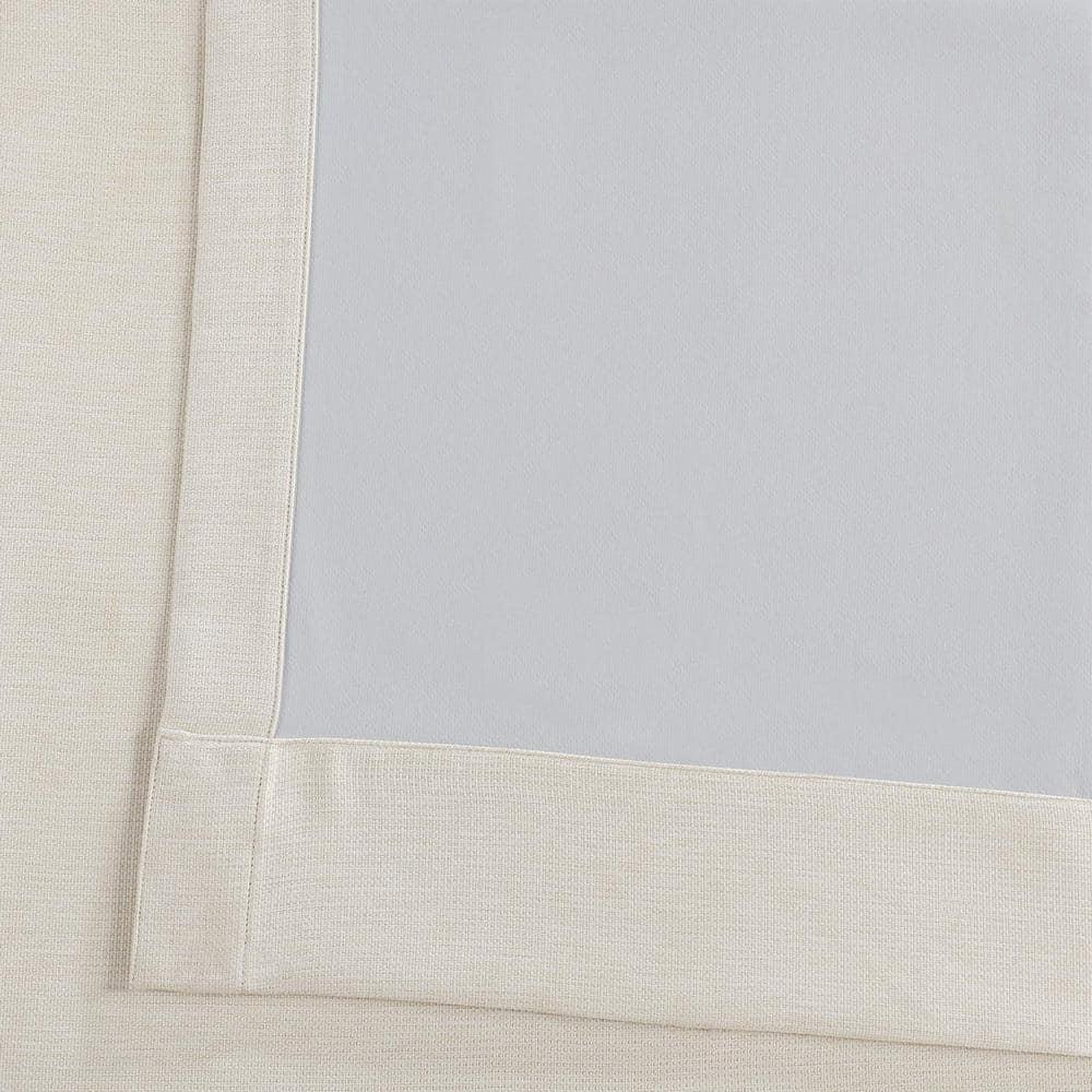 Oat Cream Textured Bellino Room Darkening Curtain - 50 in. W x 84 in. L Rod Pocket with Back Tab Single Curtain Panel