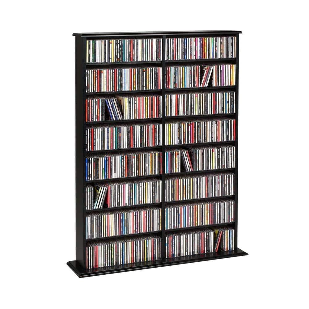 Double Width Wall Storage Black - Prepac: Library-Style Media Organizer, Holds 640 CDs & 270 DVDs
