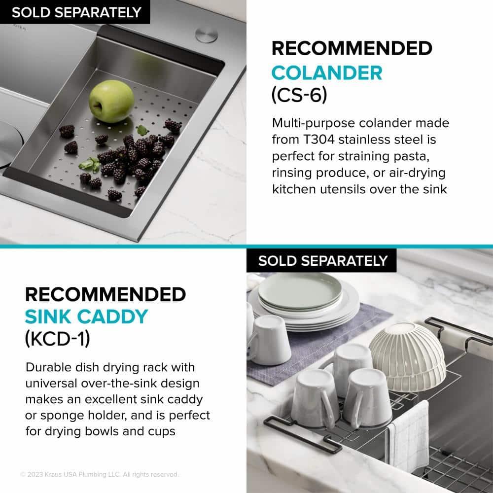 Kraus KWT311-25 KRAUS Kore™ Workstation 25-inch L Drop-In 16 Gauge Single Bowl Stainless Steel Kitchen Sink with Accessories