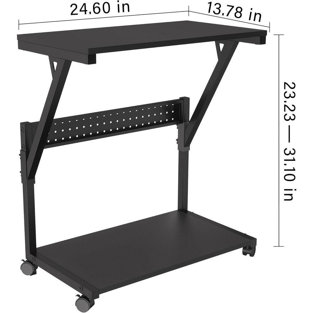 Computer Tower Cart - Height Adjustable PC Stand, 2-Tier ATX-Case CPU Holder Home Office Gaming Desk Accessories with Rolling Lockable Wheels, Laptop Table Standing Computer Desk, Rustic Black