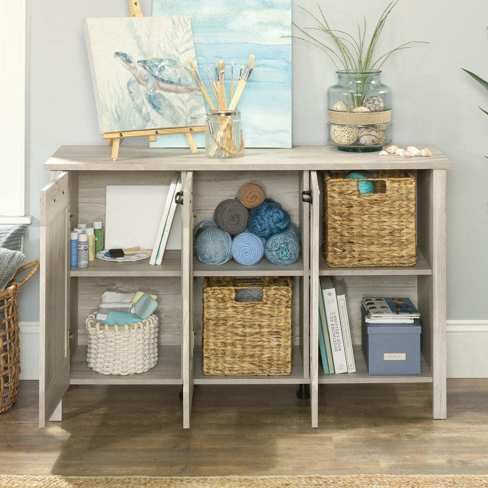 Sauder Horizontal Storage Cabinet with 3 Adjustable drawers Chalk Oak