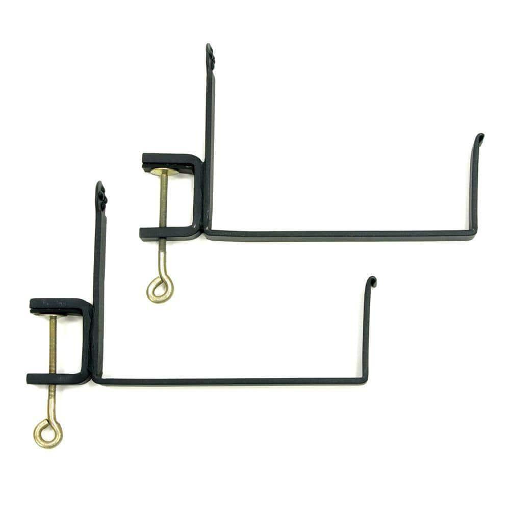 4" x 8" Pair of Clamp-On Steel Flower Box Brackets Black - ACHLA Designs: Secure Deck Rail Mount, Easy Storage