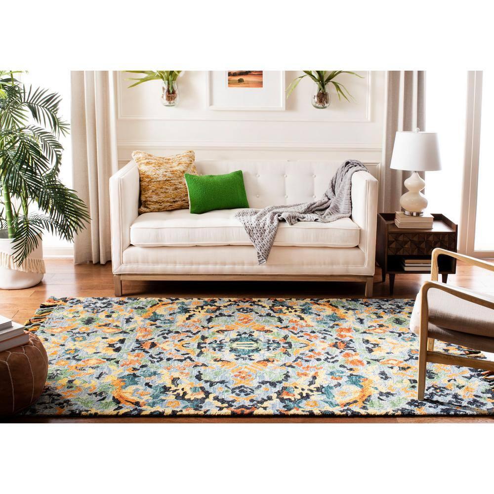 SAFAVIEH Blossom Everitt Floral Wool Area Rug, Blue/Multi, 8' x 8' Square