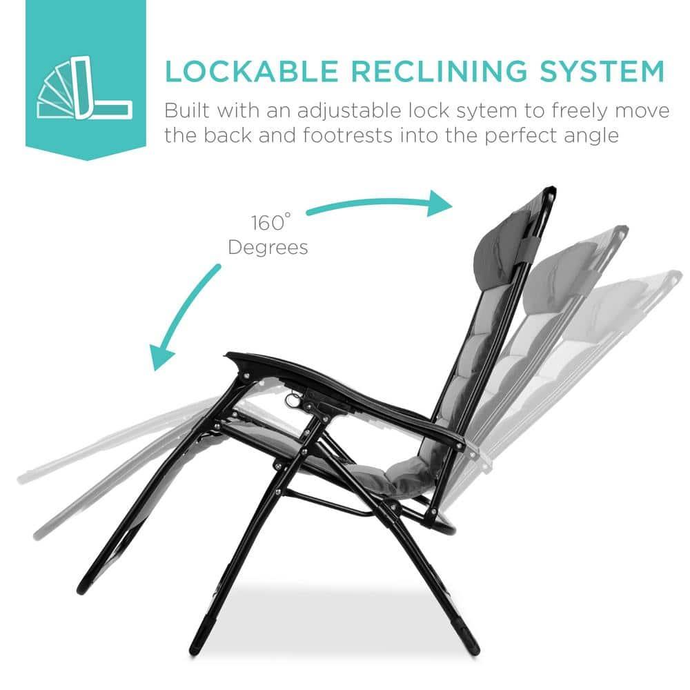 Best Choice Products Oversized Padded Zero Gravity Chair, Folding Outdoor Patio Recliner w/ Side Tray - Gray/Light Gray