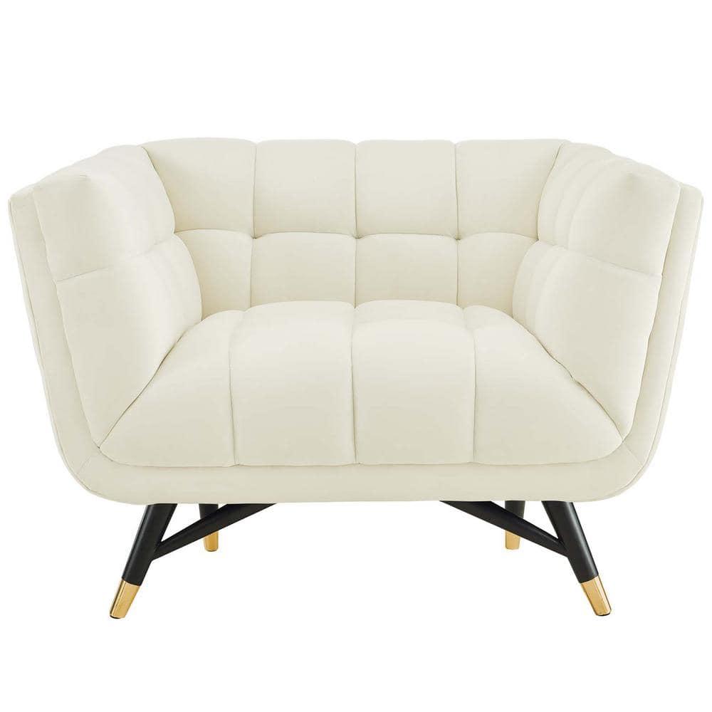 Modway Adept Performance Velvet Accent Armchair in Ivory and Black