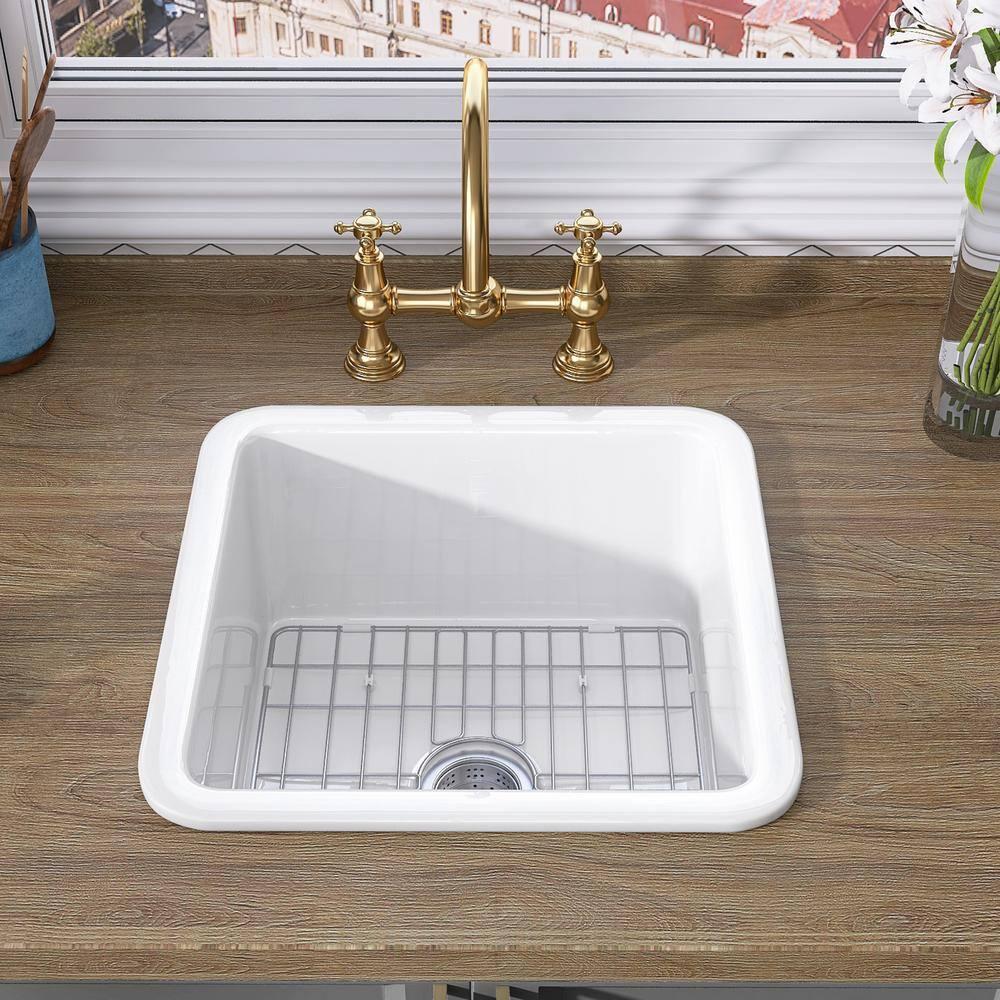 18 Inch Glossy White Fireclay Single Bowl Bar Sink