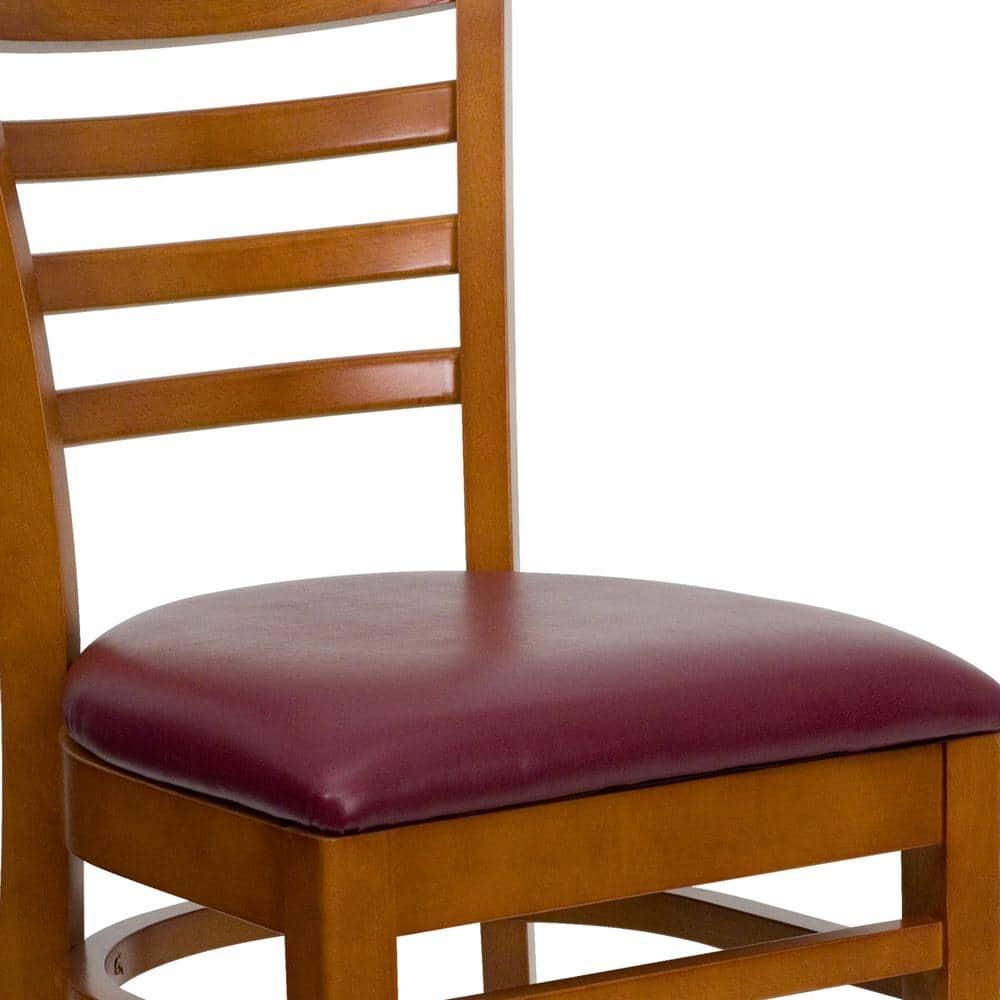 Flash Furniture HERCULES Series Ladder Back Cherry Wood Restaurant Chair - Burgundy Vinyl Seat