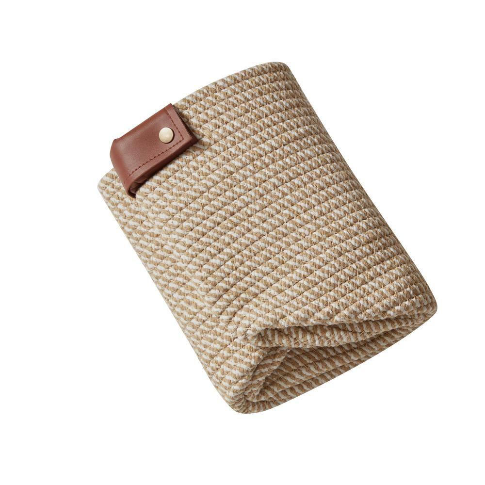 Ornavo Home 3 Pack Cotton Rope Shelf Storage Basket with Faux Leather Handles - Multi Brown