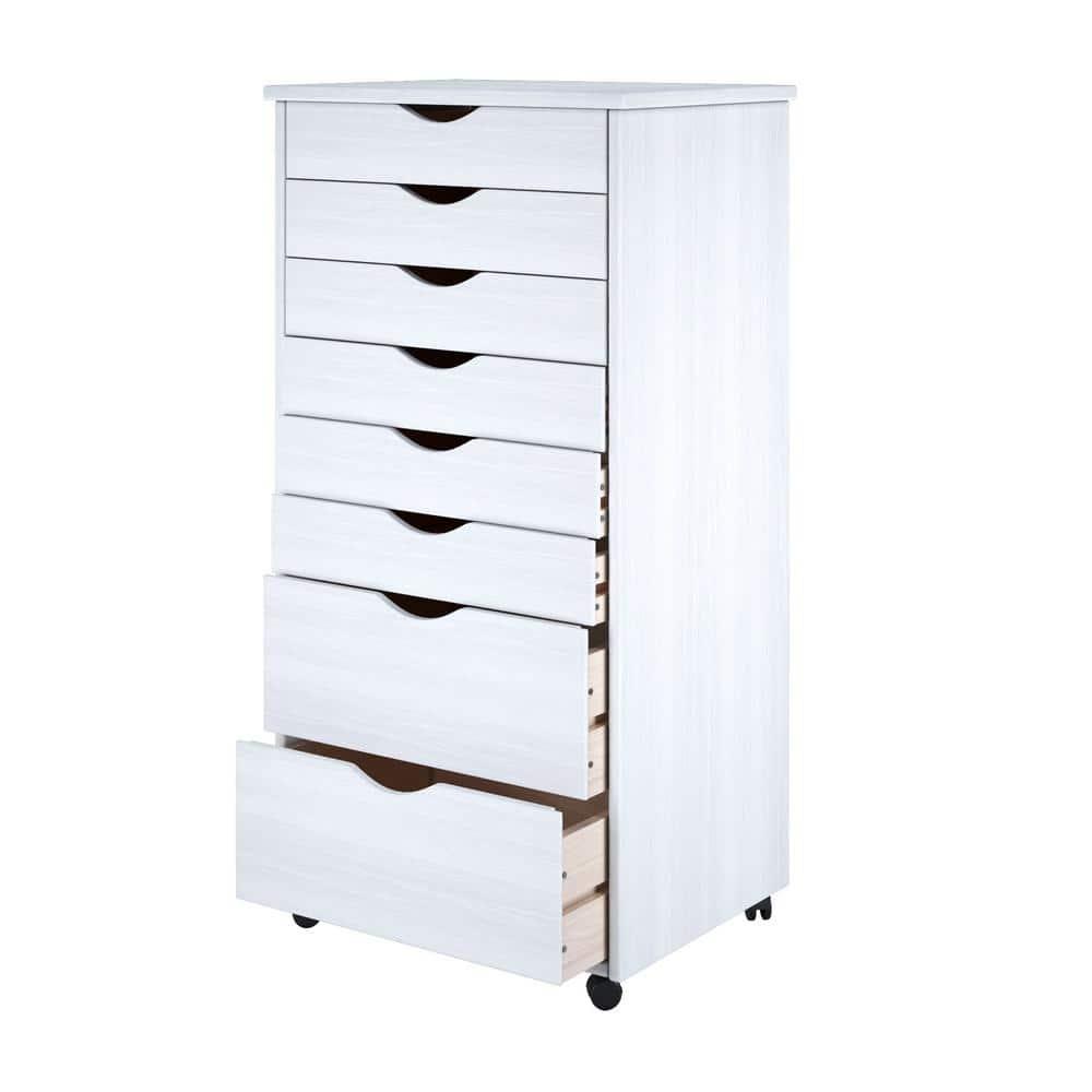 Adeptus Solid Wood   6+2 Drawer Wide Roll Cart - White