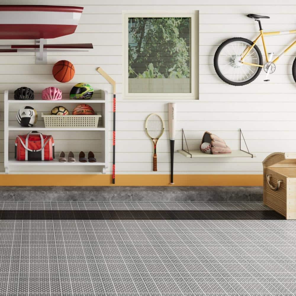 LoLado 12Pcs Plastic Interlocking Deck Tiles 12" x 12" Rosette Pattern Waterproof Outdoor All Weather Anti-slip Tiles for Bathroom Shower Balcony Porch, Gray