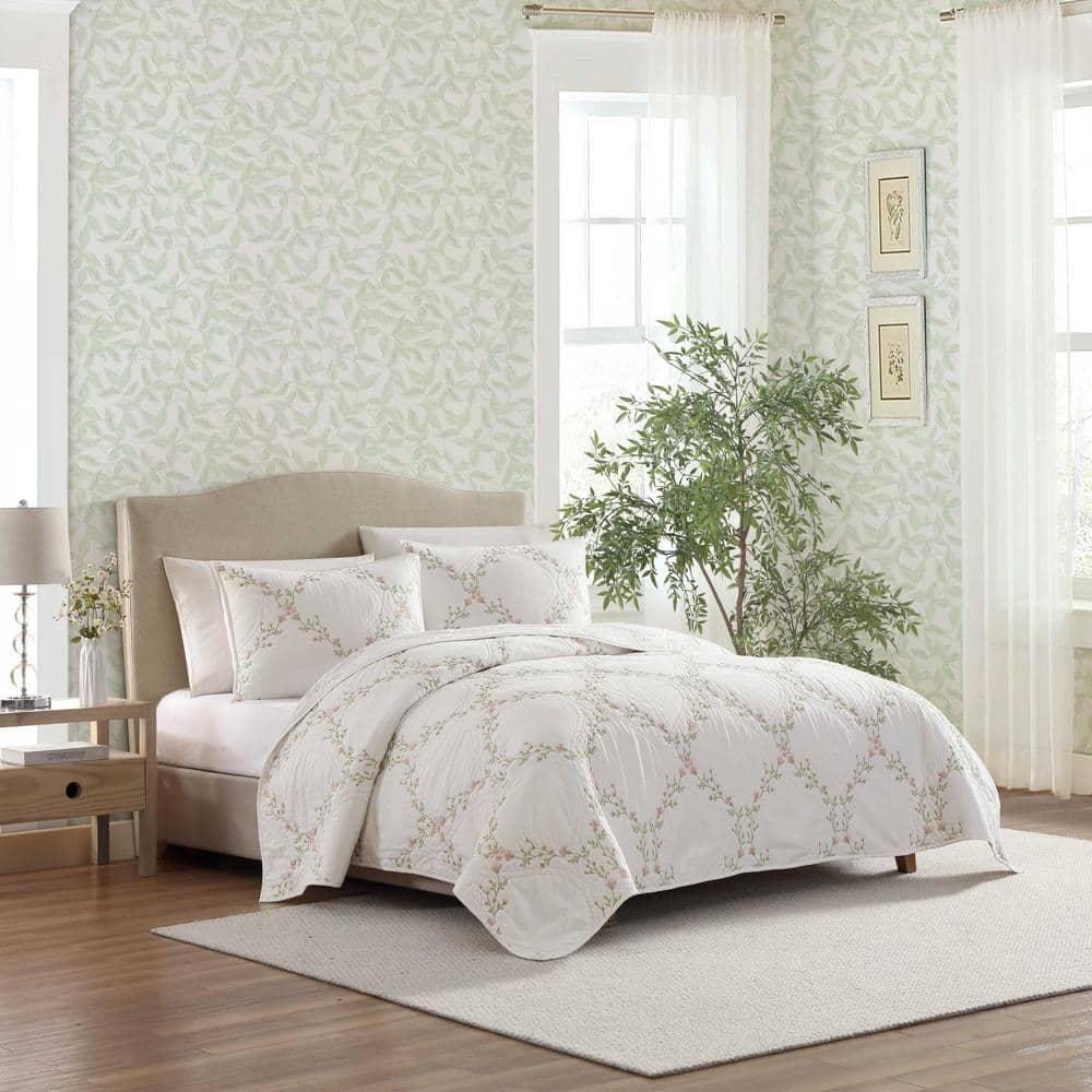 Laura Ashley Laura Ashley Floral Embroidery Cotton Reversible Quilt Set