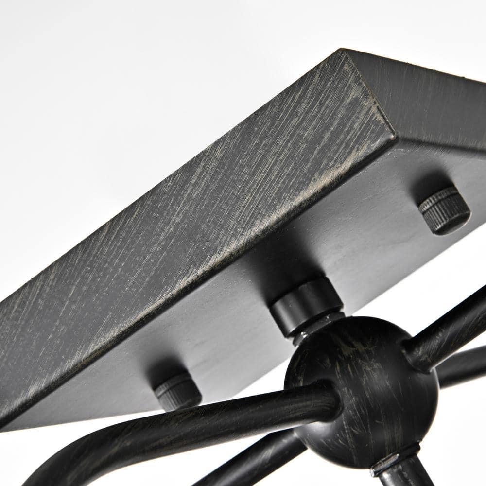 The Lighting Store Alina Antique Black Metal Natural Wood Flush Mount with Fabric Shade