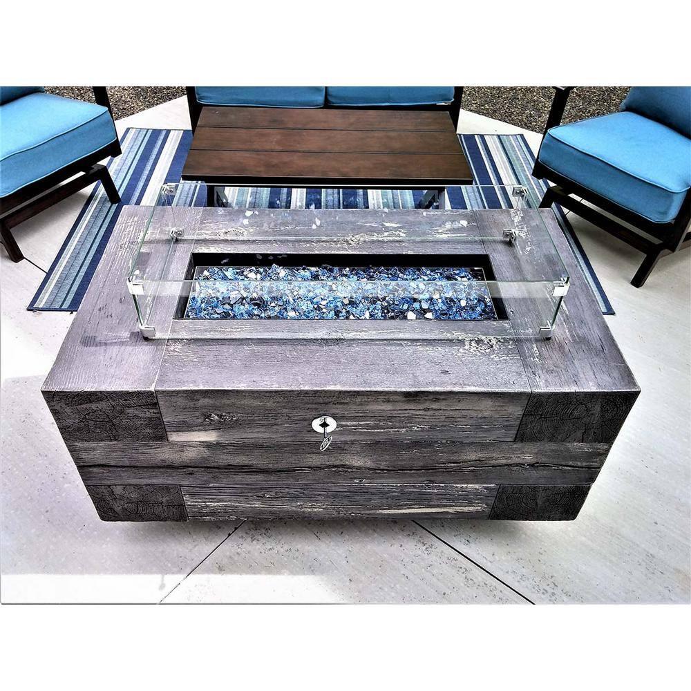 Celestial Fire Glass Rectangle Fire Pit Wind Guard