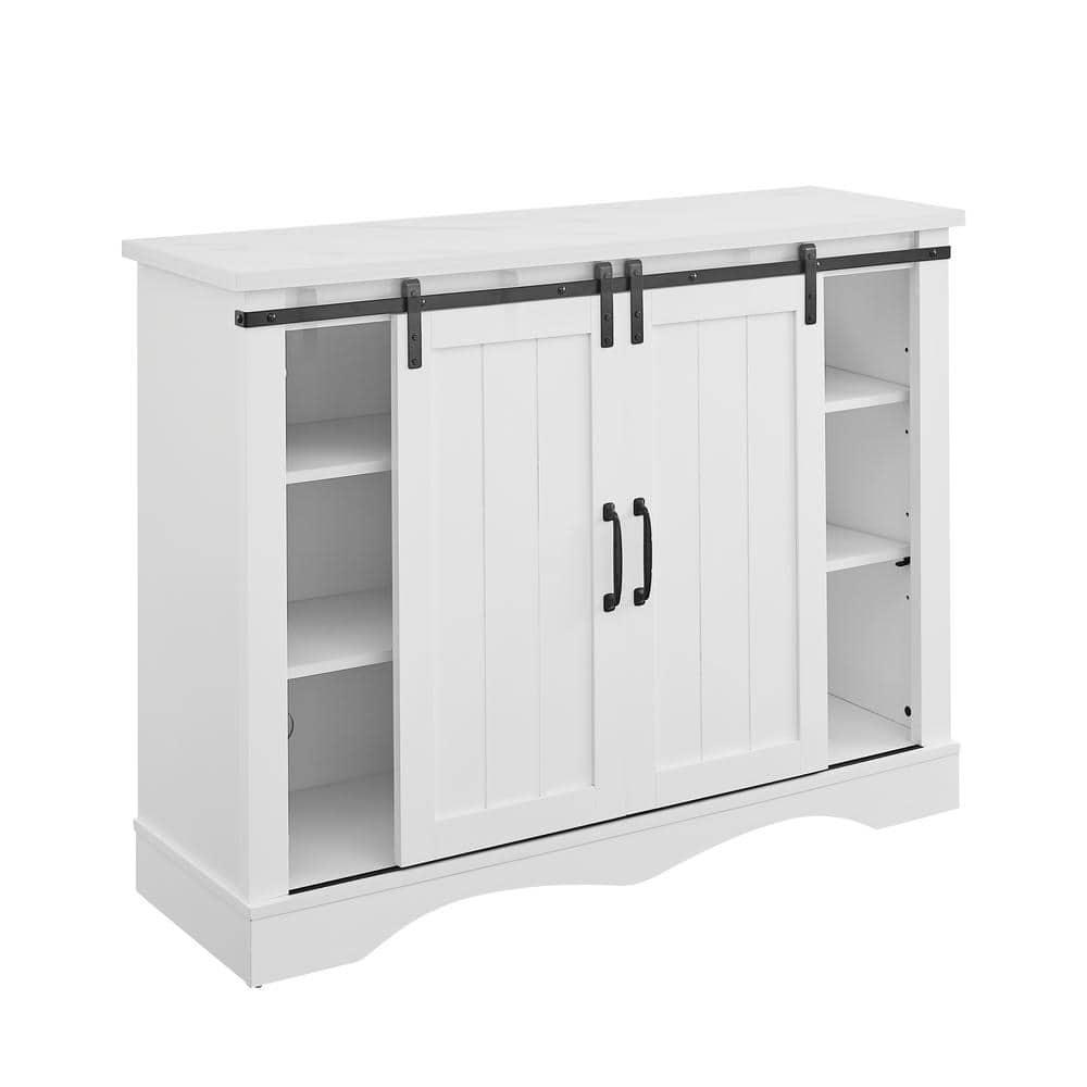 Home Essentials 47" Wine Bar Cabinet White: Farmhouse Style, Glassware Storage, MDF & Rubberwood