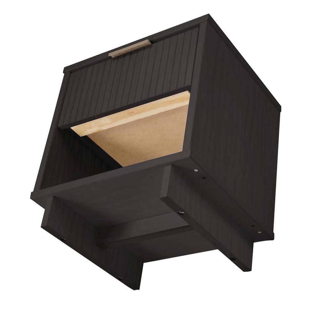 Manhattan Comfort Set of 2 Granville Nightstands with Drawer Dark Gray: UV Painted, Soft Close, Metal Handles