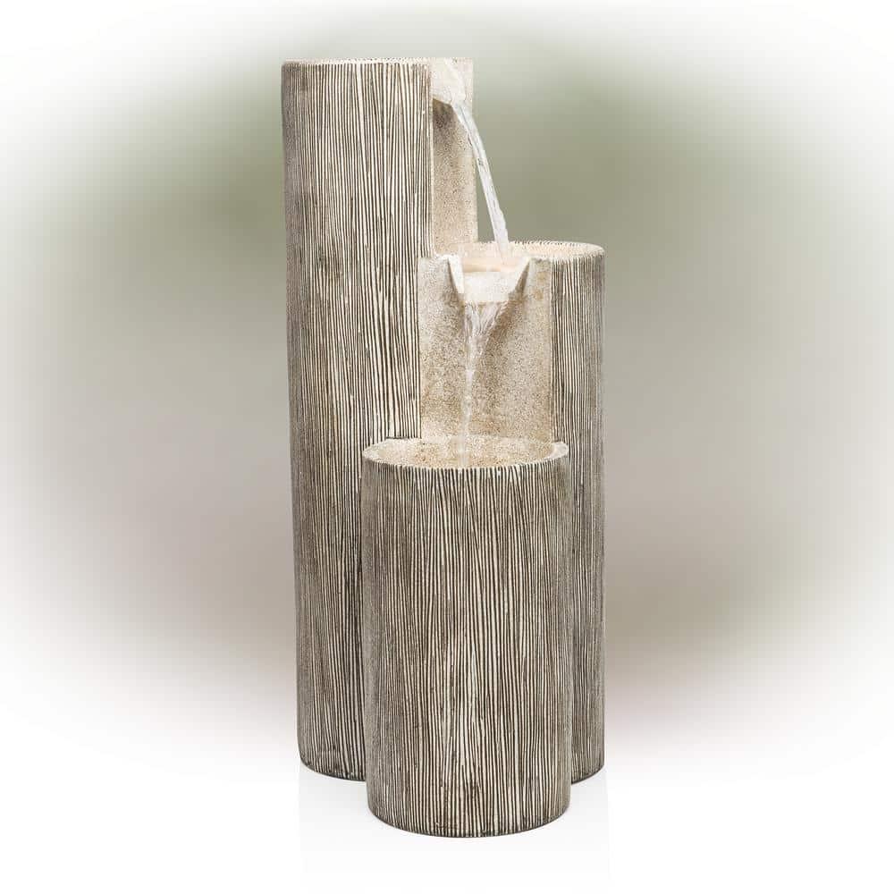 41" Resin Outdoor Tiering Column Zen Fountain with LED Lights Gray - Alpine Corporation